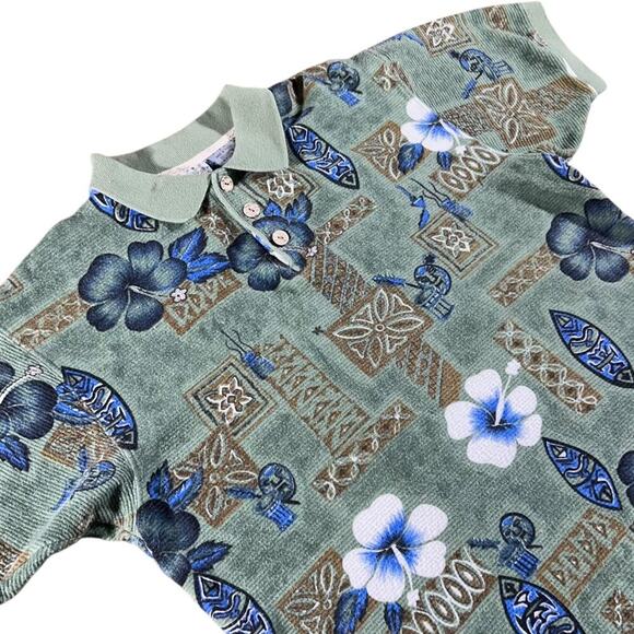 Ocean Pacific OP Vintage 90’s Tiki Hawaiian Polo Shirt - Picture 3 of 4